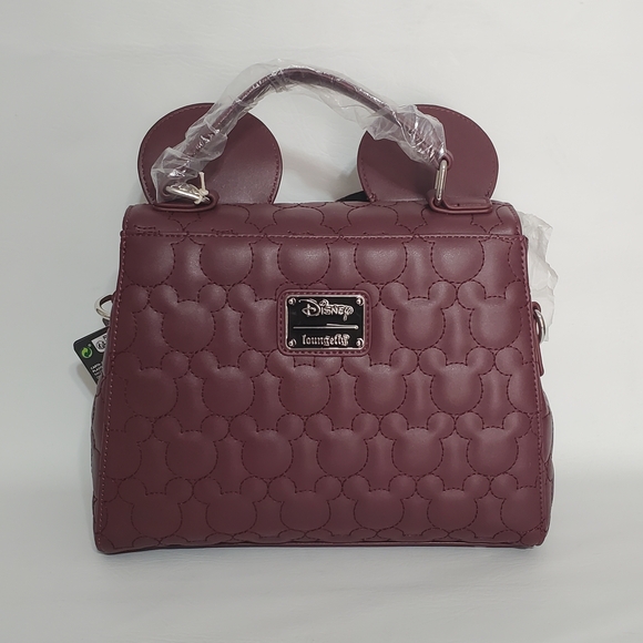 NWT Loungefly Maroon Quilted Minnie Ears Women's Bag Purse - Picture 3 of 7